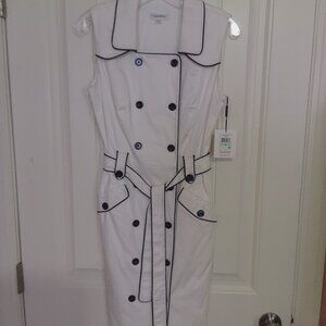 Calvin Klein Double-Breasted Black and White Trench Dress